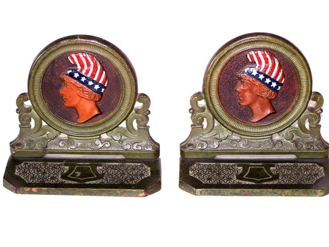 A Rare pair of LADY LIBERTY Antique Bookends circa 1910-1920. — image 2